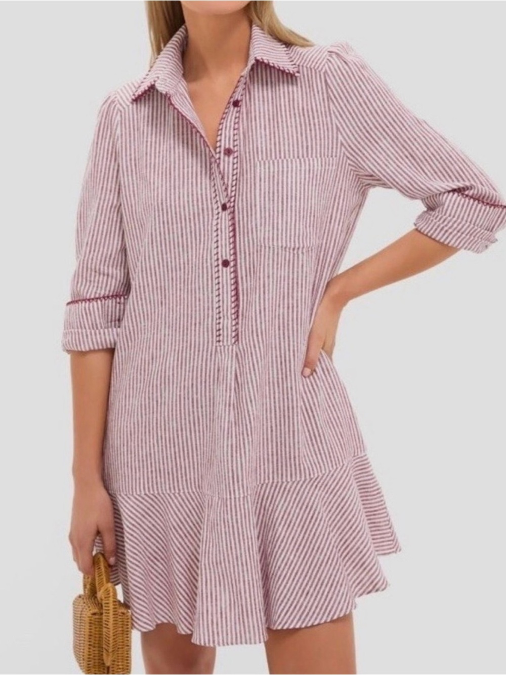 NWT Magaschoni linen viscose blend red stripe dress sz S fits M too